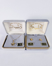 Vintage Dansal 14K Gold Filled CZ Sparrow Bird Necklace and Stud Earring Set picture