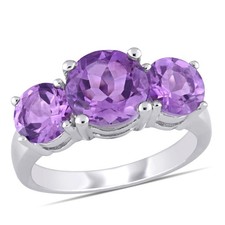 AMOUR 3 3/8 CT TGW Amethyst 3-sTone Ring In Sterling Silver picture