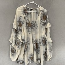 Torrid Blouse Womens Size 3 Plus Ivory Floral Ruffle Bell Sleeve Sheer Top picture