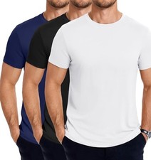 QUINCE Mens Crew Casual Basic 100% Cotton T-Shirt Tee Black White Navy 1-3 Pack picture