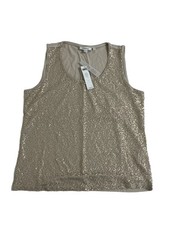 Chico's Allover Sequin Knit Tank Top Size 1 US M Smokey Taupe Sleeveless NWT picture