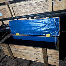Crate & Barrel Antique Wood Storage Chest Hinged Lid Blue Liner 36x24x24 picture