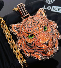 HELLOICE Gold Plated Tiger Head Green cz diamonds Pavé Rope Chain Necklace picture