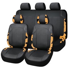 PVC Leather Car 5 Seat Cover Full Set Waterproof Front Rear Universal Fit Orange picture