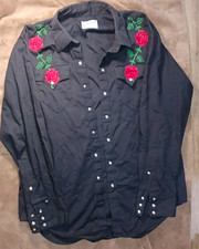 Vintage 1970 Rockmount Tru-West Rose Embroidered Western Pearl Snap Shirt XL  picture
