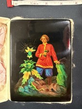 Vintage Fedoskino Russian Lacquer Box Ivan Tsarevich w Paper Label picture