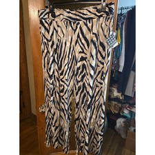 Robert Louis Wide Legged Pants Navy Blue Tan White Print 3X NWT picture