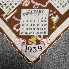 Vintage 1959  12 Month Calendar Ladies Handkerchief picture