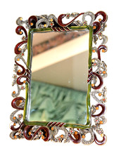 VTG Ornate Enamel Brass Rhinestone Picture Frame / MIRROR 4x6 Photo NEW Easel picture