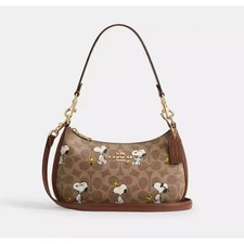Coach x Peanuts Snoopy Woodstock Signature Brown Shoulder Bag Crossbody Purse picture