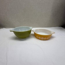 Vintage Pyrex Butterfly Gold 471-B & Avocado Green 441 Cinderella Bowl Set picture