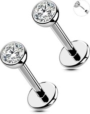 OUFER 2Pcs 20G/18G/16G G23 Titanium Threadless Nose Stud Earrings Flat Back Tiny picture