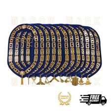 Masonic Blue Lodge Chain Collar Set with 12 Officer Jewels Golden Regalia picture