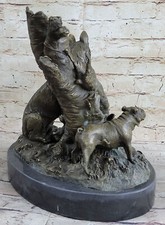 HUNTING DOGS ENGLISH BULLDOG SHEPHERD BRONZE SCULPTURE FIGURINE MARBLE BASE ART picture