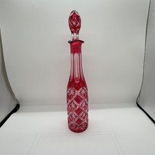 Antique Bohemian Cranberry cut to clear decanter GORGEOUS picture