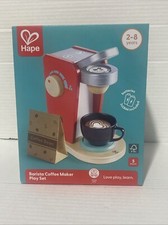 HAPE Barista Coffee Maker playset Quality Wood Toy with sounds 5 piece set picture