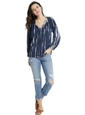 NWT Knox Rose Navy Tie Dye Peasant Blouse Size Medium $29.99 picture
