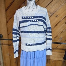 Madewell Striped Bobble Knit Crewneck Sweater Blue Cream Mixed Stitch Large picture