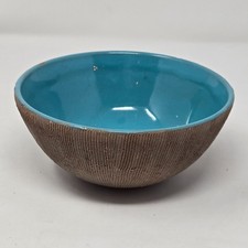 Vtg Aldo Londi Bitossi Seta Bowl Turquoise Blue Italy Signed Ribbed Unglazed picture