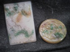 Ancient Chinese Ming-Qing Dynasty 2 Jadeite Amulets 1600-1800 ad picture
