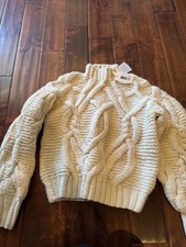 Ulla Johnson Pilar Cable Chunky Knit Pullover Sweater Beige M/l NWT $795 picture