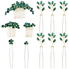 inSowni 11 Pieces Vintage Emerald Green Headpieces Party Prom Wedding Bridal Rhi picture