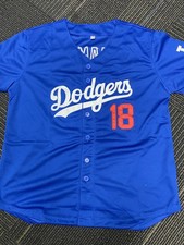 DODGERS JERSEY SHIRT #18 Yamamoto WOMEN ’ SIZE Large IN BLUE  picture