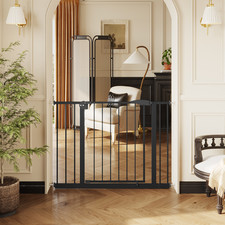 Walk-Thru Baby Gate 29.5-44.1 in Wide Pressure Mount No Drill Pet Dog Gate Black picture