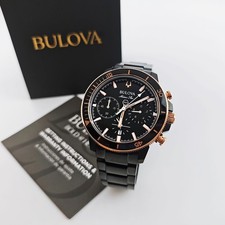 Bulova 98B302 Marine Star Black Dial Men's Quartz Chronograph Watch 45mm picture