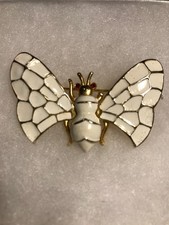 Vintage Signed Boucher 8689P White Enamel Moth Brooch Pin. picture