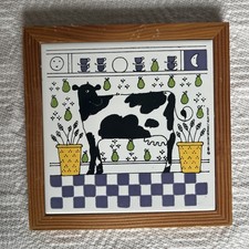Vintage Lillian Vernon Alan Wood framed cow tile wall plaque trivet 1982 picture