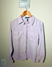 Lauren Ralph Lauren Women's XL 100% Linen Button Down Sleeve Shirt Lilac picture