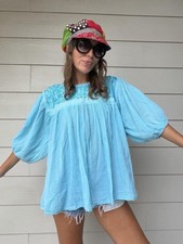 Vintage VTG 70s Embroidered Boho Gauze Cotton Blouse Tunic Top Hippie Bohemian picture