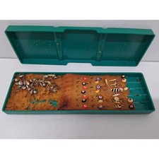 Vintage Plano Green Pocket Tackle Box with Mixed Ice Fishing Jigs and Lures picture