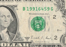 1988A older bank note $1 1 dollar bill BG block B19916459G New York district picture