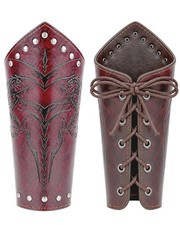 CoTeeZa Medieval Renaissance Leather Bracers Dragon Standard, Red-brown picture