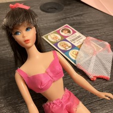 Vintage 1160 TNT Barbie Doll Brunette Twist N Turn RARE Hot Pink BIKINI Knees X3 picture