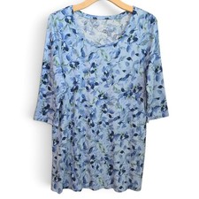 Pure Jill J Jill Top Womens Large Blue Floral Ballet Sleeve Tunic Cotton Modal picture