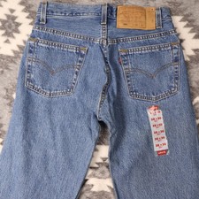 NWT Vintage 90s Levis 501 Straight Jeans Medium Wash 28x30 USA Made Red Batwing picture