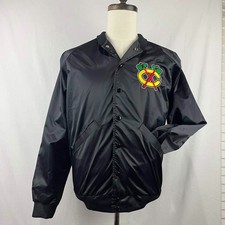 EUC VTG Cardinal NHL Chicago Black hawks Satin Snap Jacket Black Bomber Mens S picture