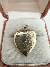 Vintage 10k Yellow Gold Etched Floral 1” Retro Heart Locket Pendant Charm 2.86g picture