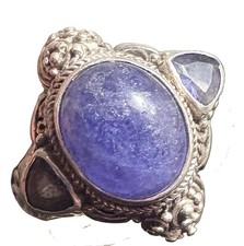 SARDA DESIGNER ELABORATE STERLING SILVER BLUE TOPAZ & TANZANITE RING-- picture