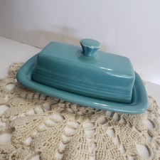 Vintage Fiesta HOMER LAUGHLIN 1/4 LB TURQUOISE COVERED BUTTER DISH- EXCELLENT picture