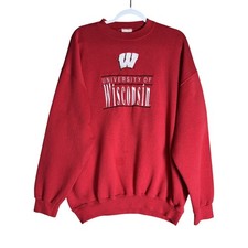 Vtg Wisconsin Badgers Oversized Red Crewneck Sweatshirt XL Varsity Grunge Y2K picture