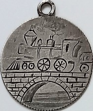 Pictorial Love Token Locomotive Train Car Choo-Choo Stone Bridge River FHT Dime picture