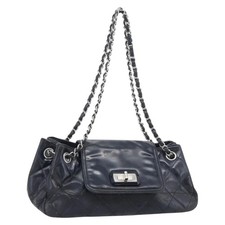 CHANEL Matelasse Chain Purse Bag Patent Leather Navy Silver CC Auth bs35340 picture