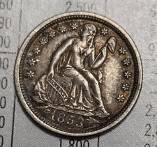 Au 1853 O Seated Liberty Silver Us Dime With Arrows Au Toned picture