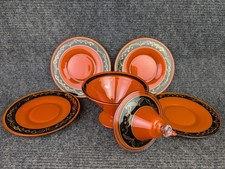 Antique Imperial Russian Lacquer Sorbet Set 4 Plates & Lidded Bowl Gold Gilt picture