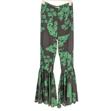 H&M White Lotus Dragon Print Flare Bell Bottom Pants Resort Boho Statement Small picture