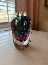 Signed Oball Murano Art Glass Bottle Vase Multi-Color Vintage 70s 80s picture